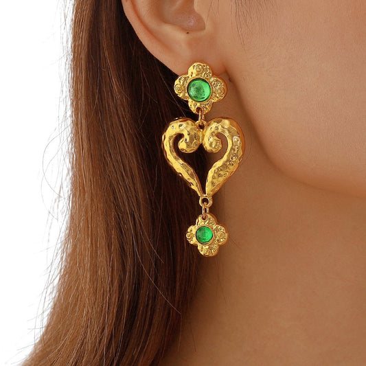 E1118 French temperament symmetrical geometric love rhinestone earrings medieval retro vintage earrings