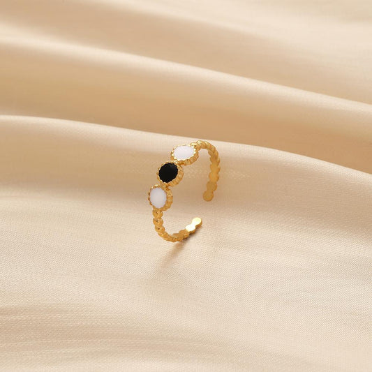 Simple fashion self-designed women's stainless steel creative opening adjustable black and white with ring