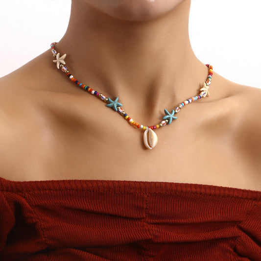 Jewelry Bohemia Color Rice Beads Starfish Shell Pendant Necklace Female Marine Necklace