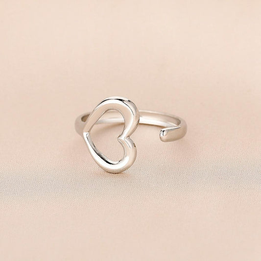Fashion Stainless Steel Hollow Love Opening Ring Creative Simple Peach Heart Shaped Titanium Steel Ring Jewelry Female