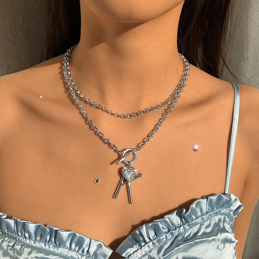 N9344 Letter Love Geometric Necklace Diamond-studded Creative Hollow Necklace Simple Trendy Cool Temperament Necklace Female