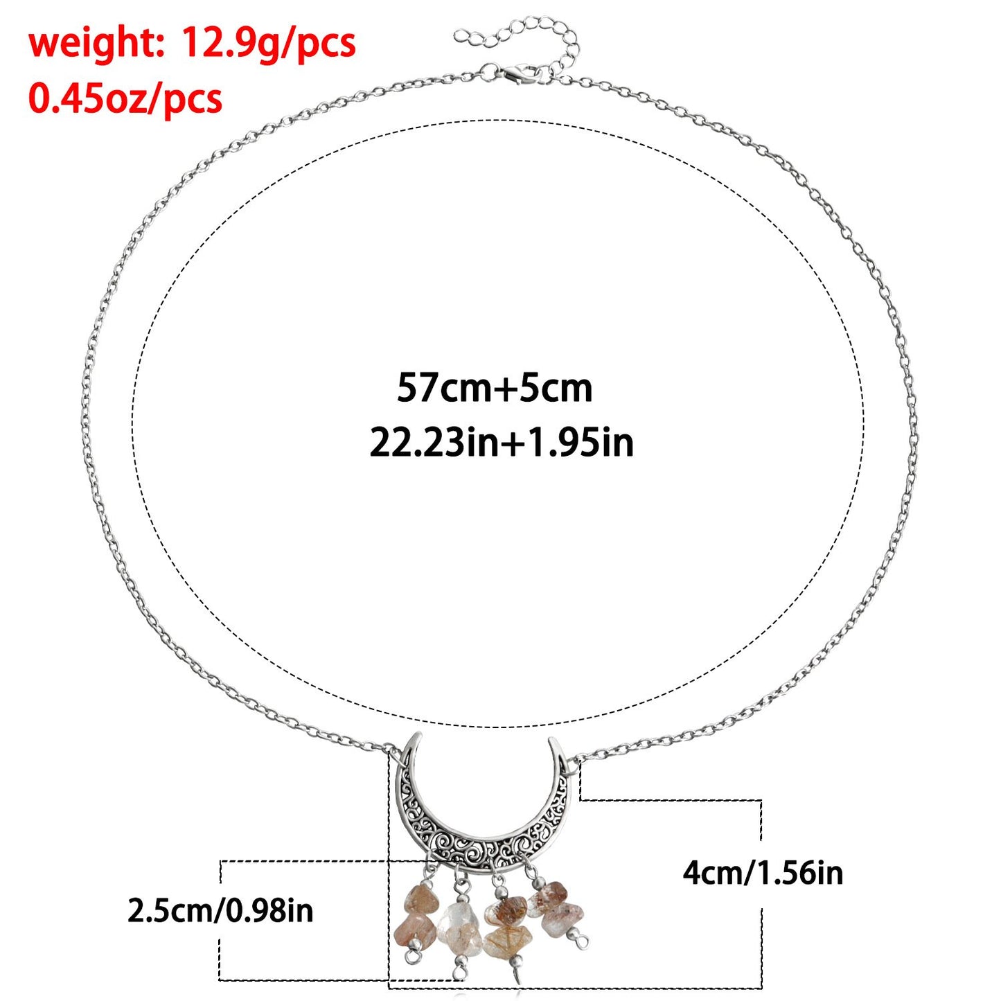 Jewelry natural gravel hollowed out crescent moon tassel pendant sweater chain female autumn and winter high-end necklace