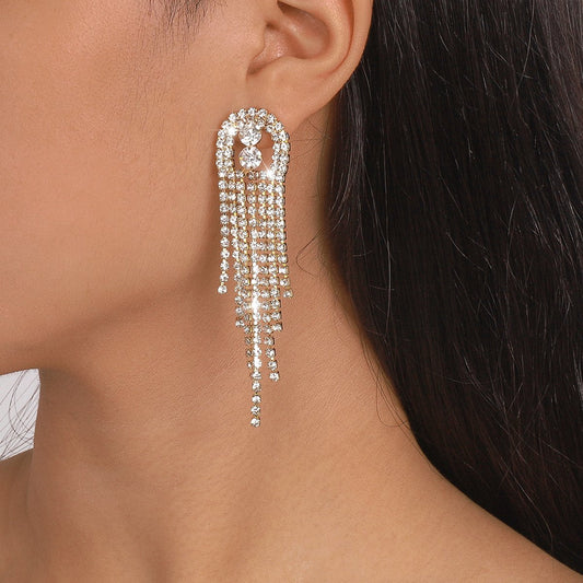 E1587 Claw Chain Geometric Rhinestone Tassel Sparkling Earrings Exaggerated Long Modern Fashion Earrings