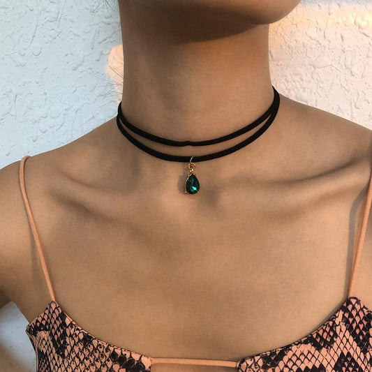N9135 Harajuku Net Red Necklace Glass Diamond Temperament Double Clavicle Chain Retro Short Personality Necklace