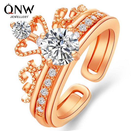 Two-piece crown women's adjustable ring temperament zircon goddess open set ring jewelry