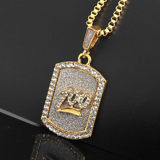 Hip-hop inlaid rhinestone flash powder 1 points military dog tag pendant Hiphop pharaoh necklace jewelry