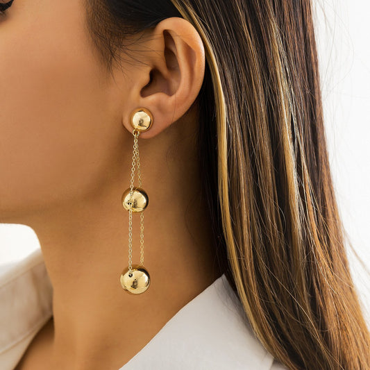 Metal texture cold bead tassel all-match earrings simple geometric chain earrings