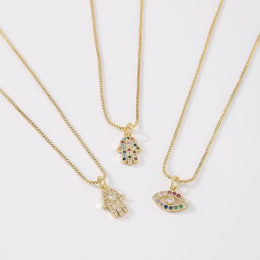 ZN55 fashion necklace creative palm eyes micro-inlaid zircon necklace retro simple single-layer necklace