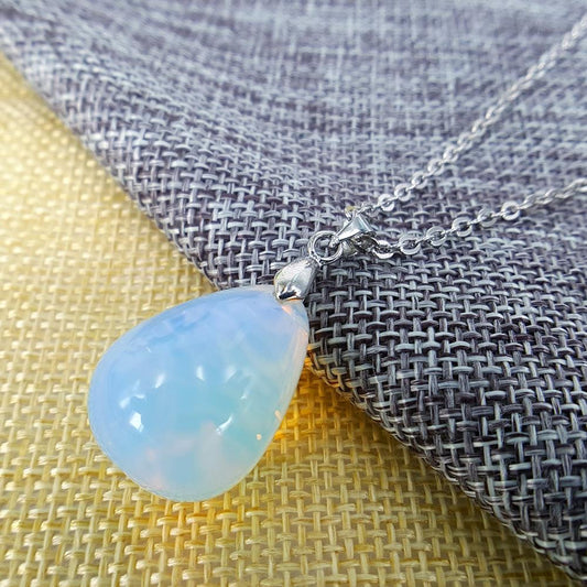 Creative Water Drop Pendant Clavicle Chain Alloy Natural Stone Birthstone Opal Necklace Boutique Necklace