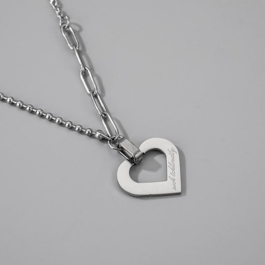 Retro jewelry personalized heart-shaped hollow simple letter lettering stainless steel cold short necklace