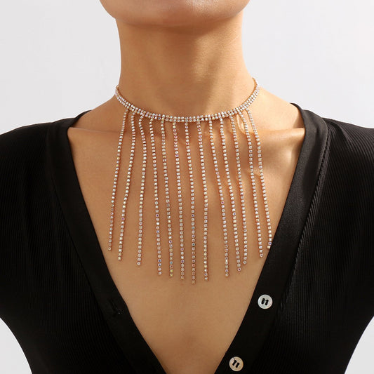 N1982 Women's Sexy Rhinestone Tassel Necklace Necklace Personality Light Luxury Night Necklace