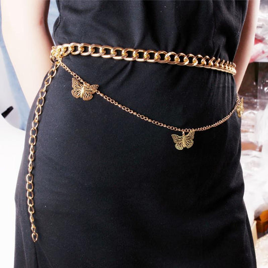 Fashion Metal Hollow Butterfly Thick Waist Chain Pants Chain Trend Men's and Women's Bungee Jeans Pants Chain INS Chain Accessories
