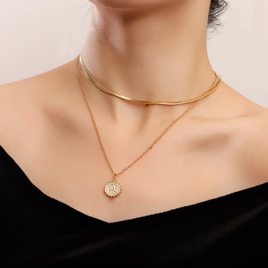 Explosive fashion double-layer simple flat snake chain letter A pendant necklace female all-match ins necklace