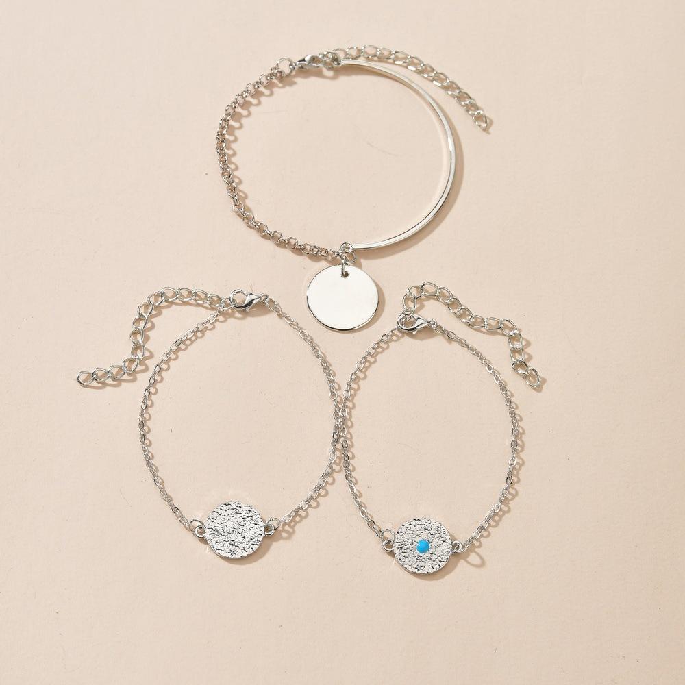 Trendy Oil Drip Disc Bracelet Vintage Silver Multilayer Chain Bracelet Accessories