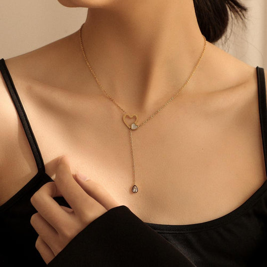 ins personalized fashion stainless steel single-layer simple double love shell adjustable necklace titanium steel small fresh pendant