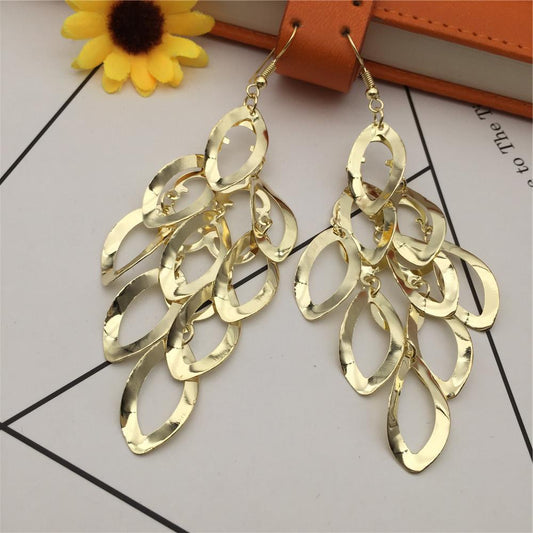 Three-dimensional Oval Hollow Hoop Earrings Long Women's Earrings Jewelry