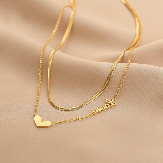 Niche design sense titanium steel double-layer heart-shaped necklace simple love love stainless steel clavicle chain jewelry female