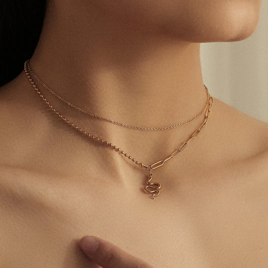 Simple fashion stainless steel double-layer necklace niche temperament small snake pendant summer necklace jewelry
