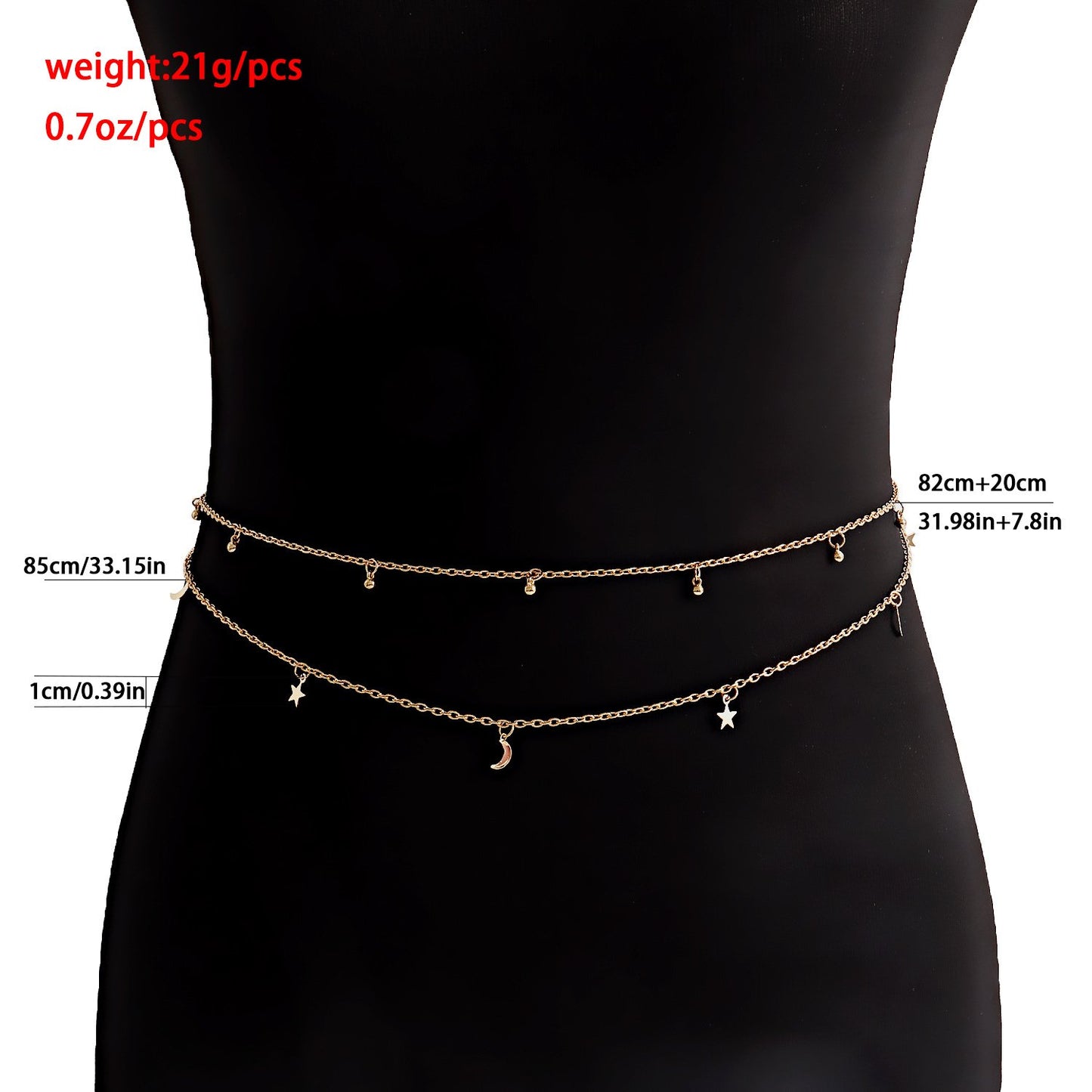 Jewelry punk double star crescent pendant small incense chain belt waist chain women