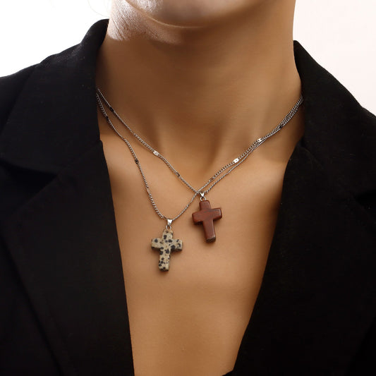 Jewelry simple small hole chain color cross pendant necklace female national trend necklace