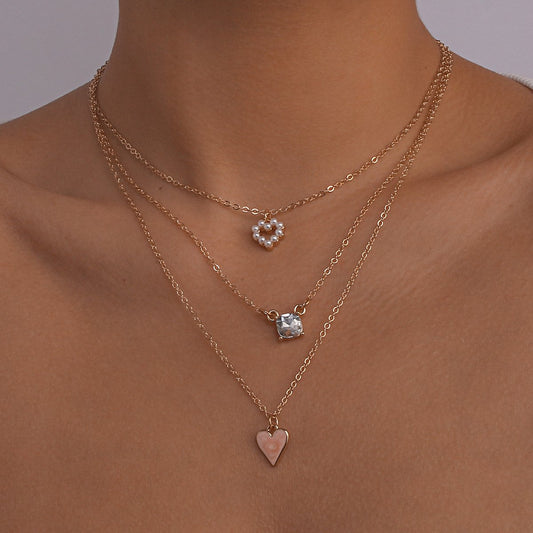 N114ikTok Back Decoration Simple Thin Chain Necklace Pearl Love Drip Oil Fashion Necklace Female