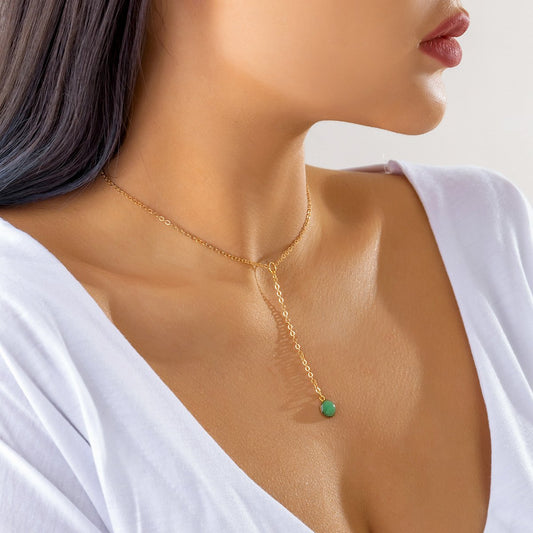 Jewelry single-layer luminous stone pendant necklace female simple cross thin chain Y-shaped tassel necklace