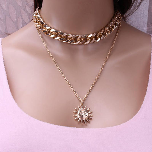 Sunflower Double Layer Pendant Accessories Alloy Sunflower Vintage Sweater Chain Necklace Women