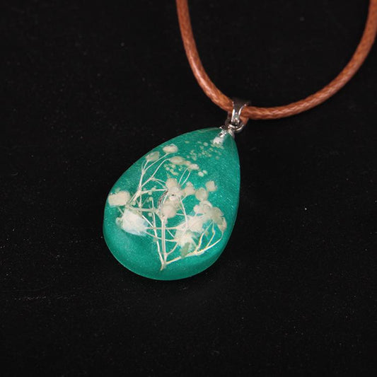 Fashion Transparent Water Drop Dried Flower Necklace Luminous Crystal Pendant Luminous Clavicle Chain Jewelry