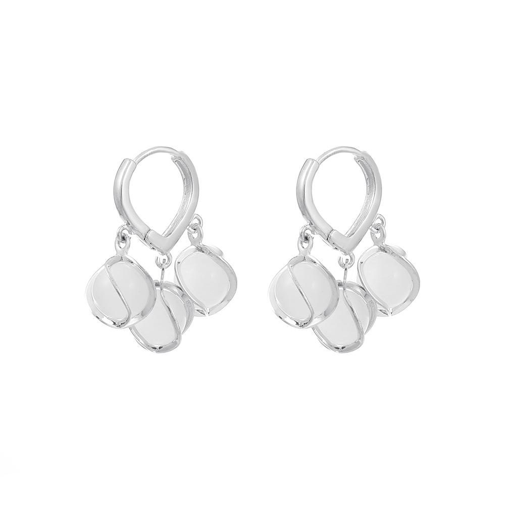 Fashion light luxury round bead opal earrings with the same style of lily of the valley tassel earrings ins smart temperament earrings