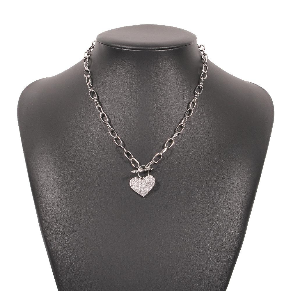N8321 fashion exaggerated punk metal chain single layer necklace trendy heart-shaped diamond necklace