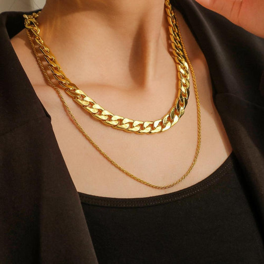 Popular fashion double-layer exaggerated metal twist chain thick personality versatile hip-hop multi-layer necklace jewelry female