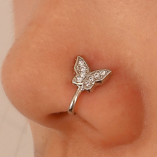 Butterfly Non-Perforated Nose Clip Fashion Personality Copper Inlaid Zircon U-shaped False Nose Ring Nose Decoration Piercing Jewelry