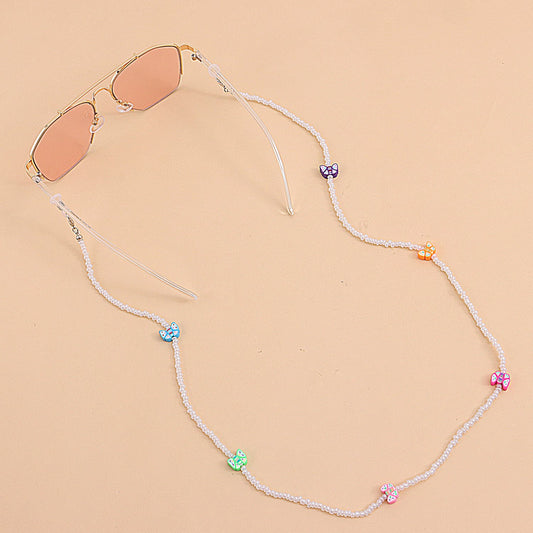 Jewelry color soft pottery butterfly printing rice bead glasses chain female multi-element fashion non-slip lanyard