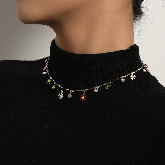 Jewelry Straight Tube Rhinestone Pendant Sweater Necklace Femininity Luxurious Drop Glaze Painted Sweater Chain