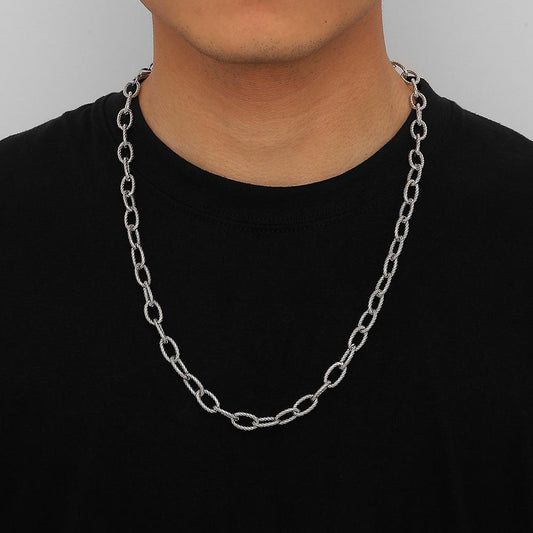 ins fashion stainless steel twist brushed O word single chain necklace titanium steel hip hop simple exaggerated necklace men