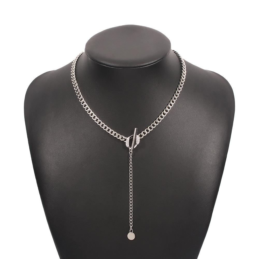 N937 fashion temperament round plate necklace micro-inlaid geometric OT buckle back chain simple niche creative necklace female