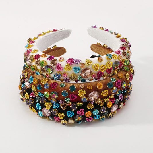 F4759 Light Luxury Baroque Thick Sponge Metal Flower Headband High Skull Top Wide Side Rhinestone Flannel Headband