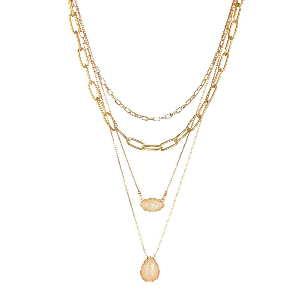Fashion Retro Oval Water Drop Resin Pendant Necklace Multilayer Chain Clavicle Chain Necklace Accessories Batch