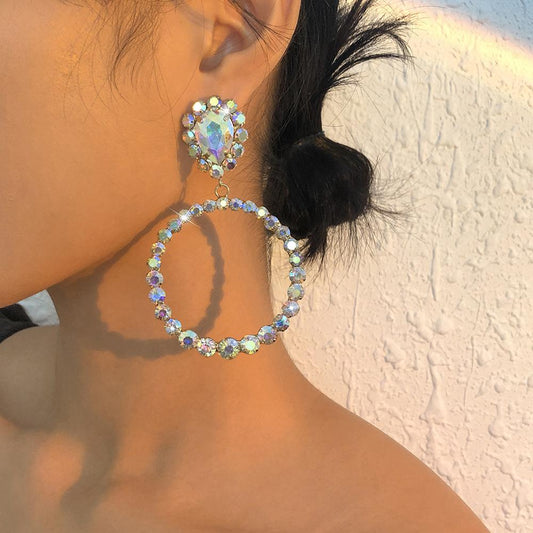 E9974 Diamond super flash earrings creative exaggerated round earrings banquet temperament fashion earrings women