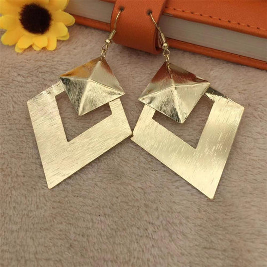 Three-dimensional rhombus double-layer exaggerated retro earrings Indian ladies earrings jewelry
