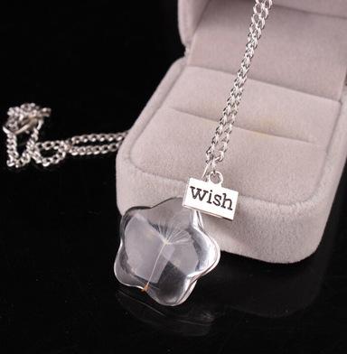 Jewelry Fashion Trendy Long Square Crystal Pendant Wishing Dandelion Necklace