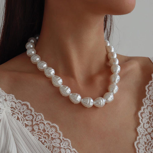 N12 Jewelry Imitation Pearl Temperament French Niche Necklace Geometric Irregular Elegant Necklace