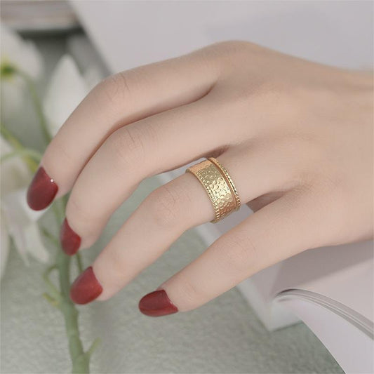 Fashion Open Titanium Steel Ring Geometric Beat Pattern Retro Stainless Steel Ring Jewelry