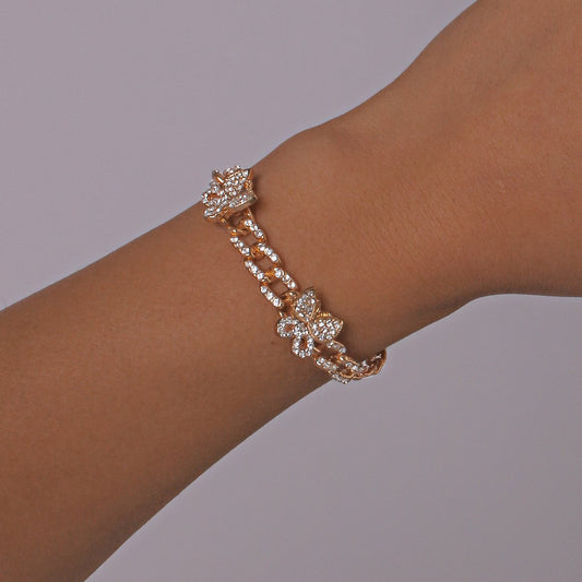 B167 Chain Bracelet Full Diamond Butterfly Light Luxury Romantic Bracelet Metal Texture Punk Personality Accessories
