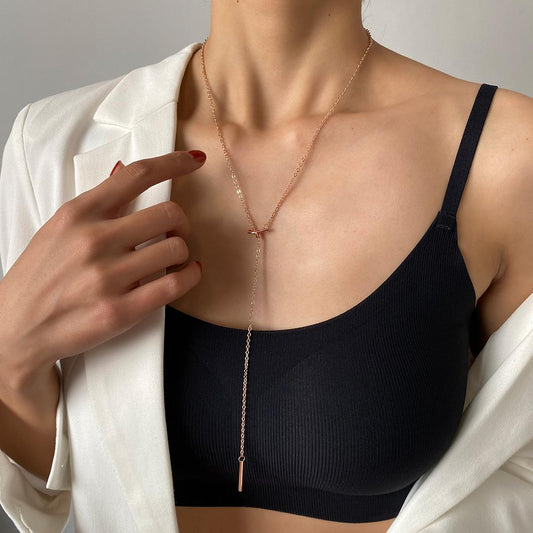 Long Knotted Necklace Frosty Simple Sexy Bow Knot Necklace Female Personality Versatile Clavicle Chain