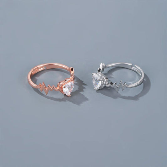 Jewelry temperament zircon heart-shaped ring creative electrocardiogram love ring female Valentine's Day gift