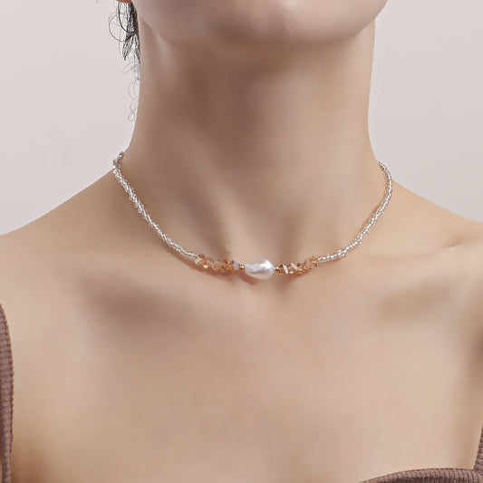 Jewelry Bohemian Small Rice Bead Crystal Imitation Pearl Necklace Necklace Women's Necklace Doesn't Fade