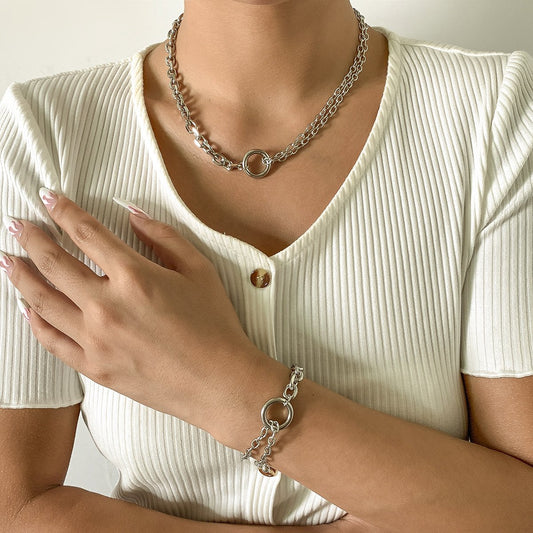 Jewelry Simple Ring Versatile Cross Chain Necklace Business Hollow Asymmetric Metal Necklace