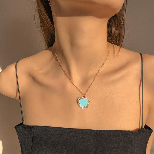 N9483 Metal Necklace Simple Light Luxury Temperament Love Clavicle Necklace Full of Diamonds Niche Internet Celebrity Necklace