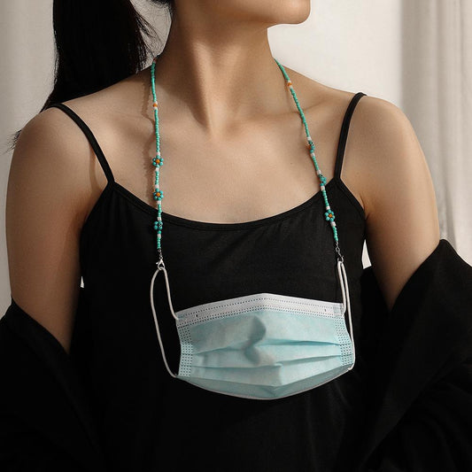 Retro Small Flower Turquoise Mask Chain Simple Flower Beaded Fashion Glasses Chain Multipurpose Necklace